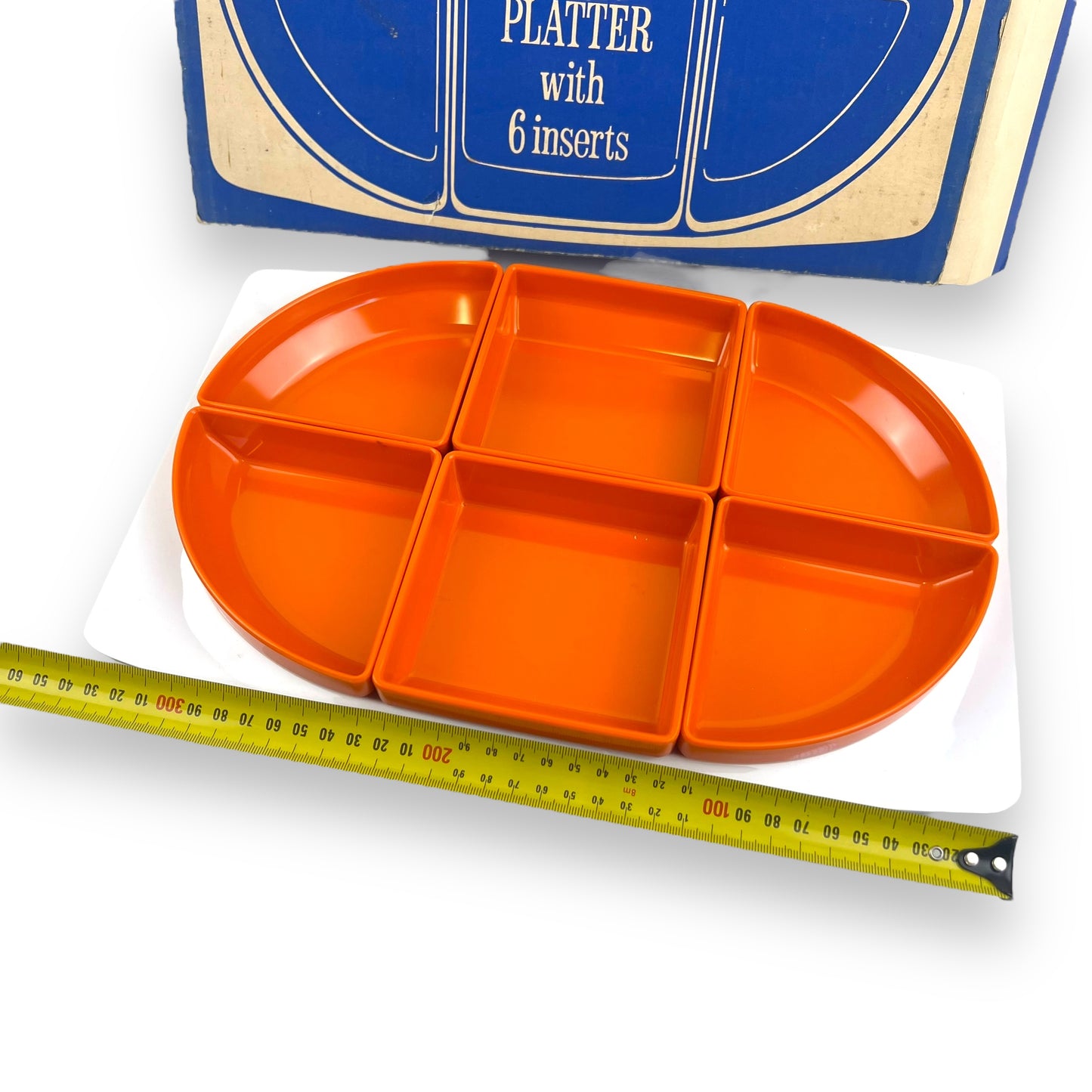 Europa Serving Platter with 6 Inserts – Retro Orange Snack Tray in Box