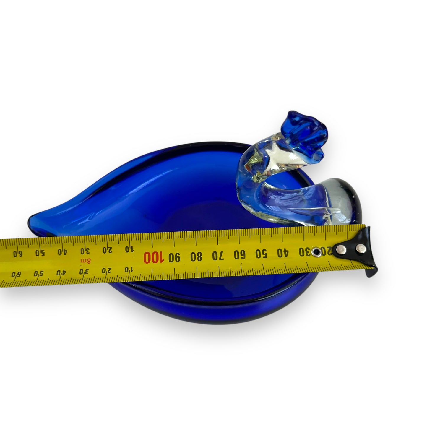 Hand Blown Vintage Blue Glass Art Peacock Swan Bird Trinket Bowl Dish Ashtray