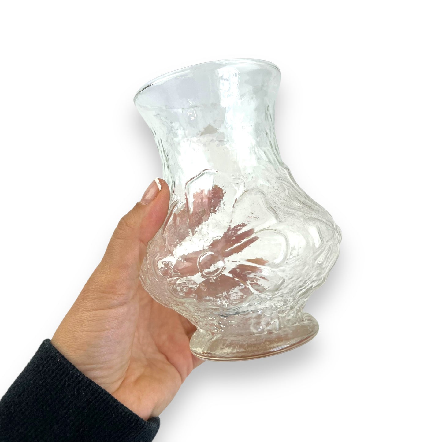 Anchor Hocking Rain Flower Vase Clear Embossed Glass