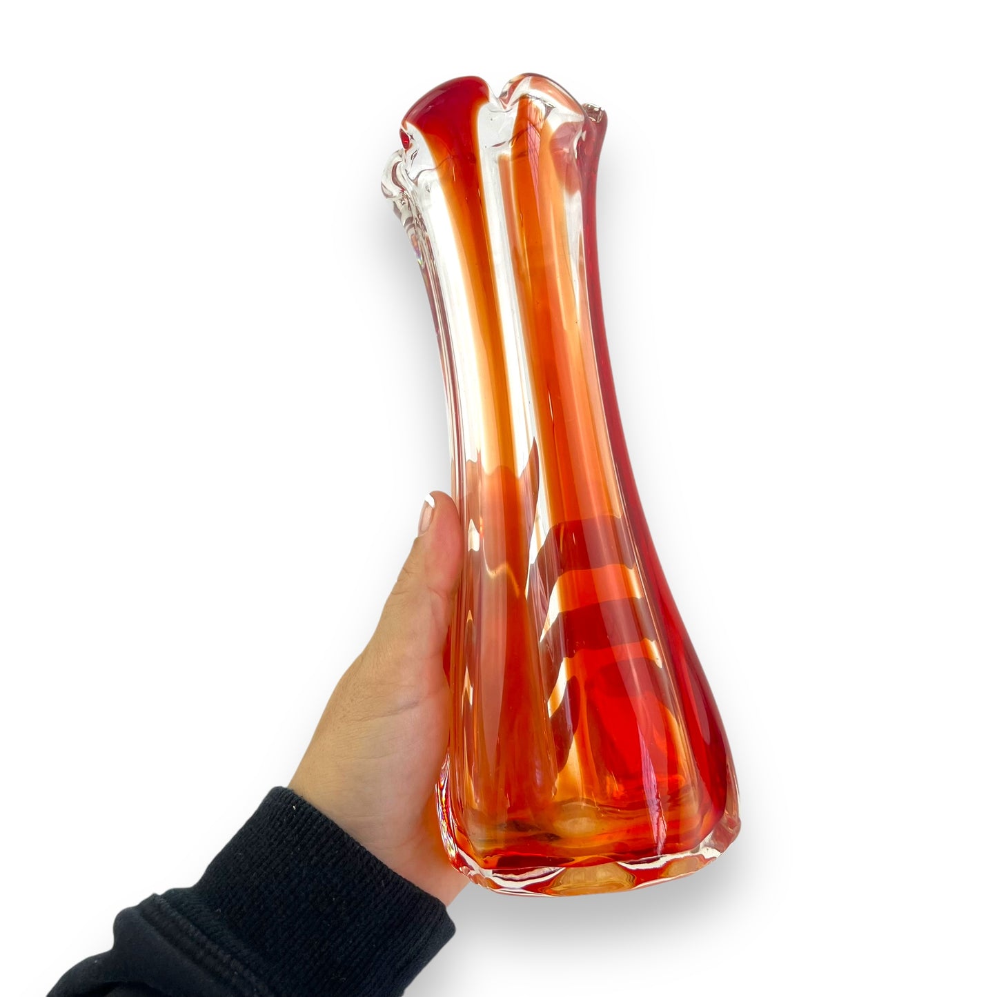Red Candy Stripe Art Glass Stem Vase
