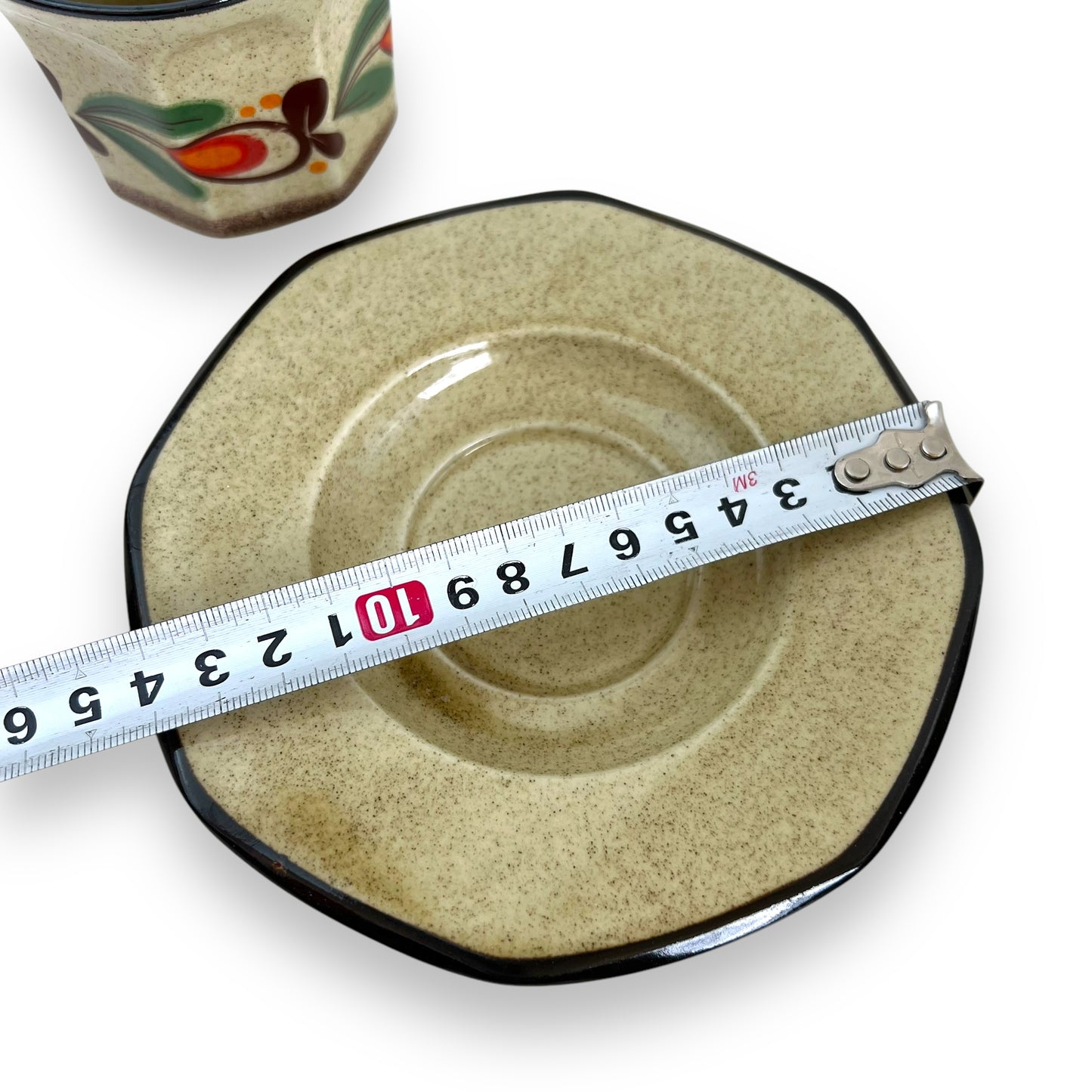 Italian Pottery Tea Set - 5 Cups and Saucers with Hand-Painted Fruit Design