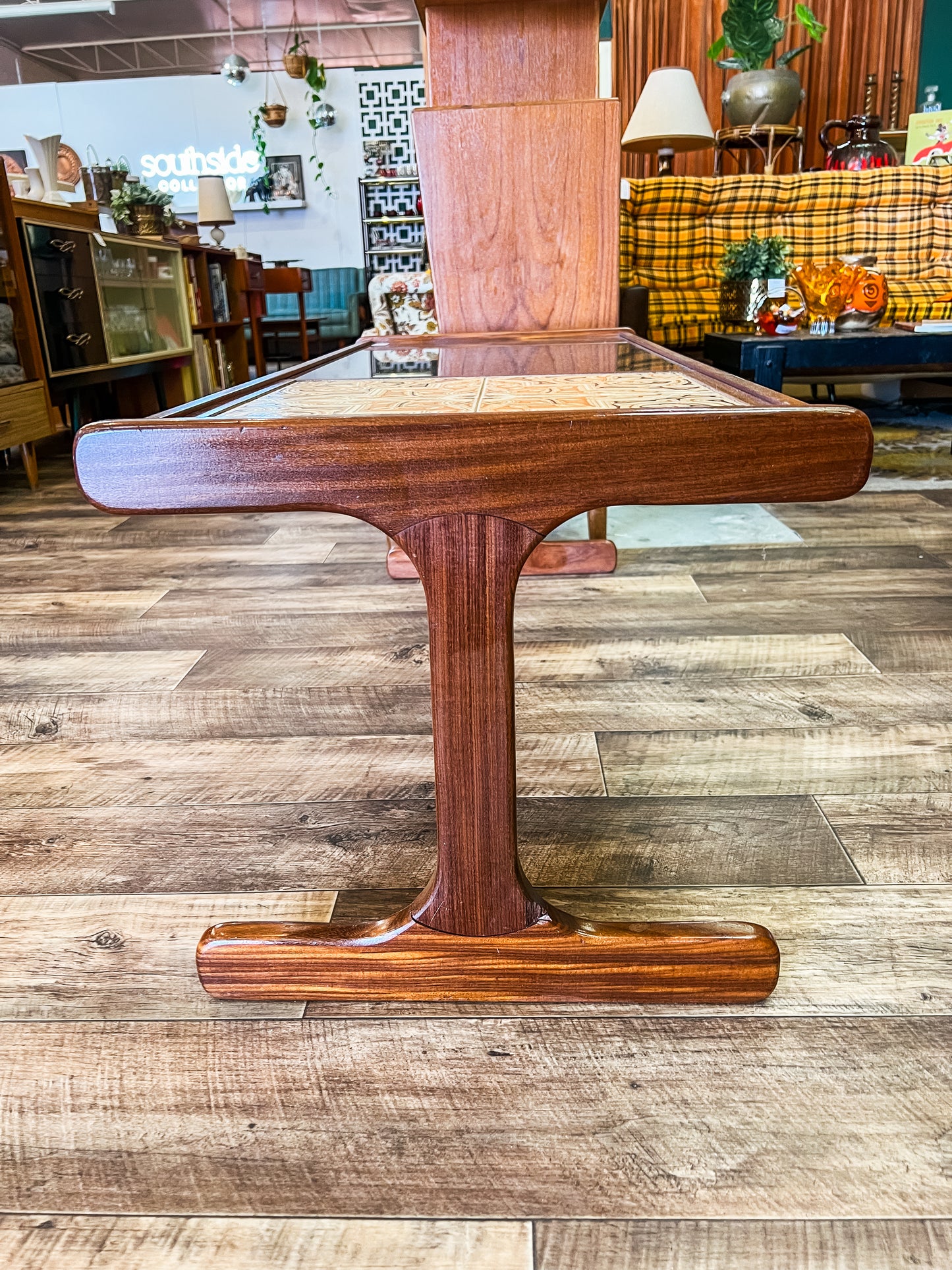 G Plan Teak Coffee Table with Smoked Glass & Ceramic Tile Inlay – 1960s
