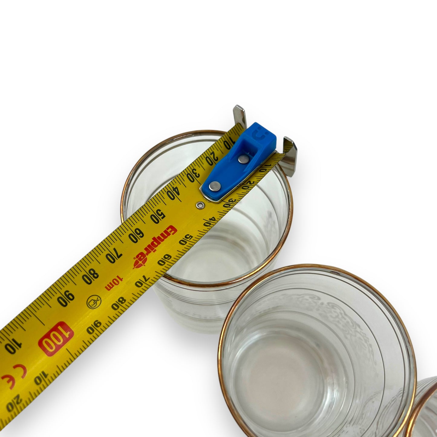 White ornate pattern with gold band glass set of 4