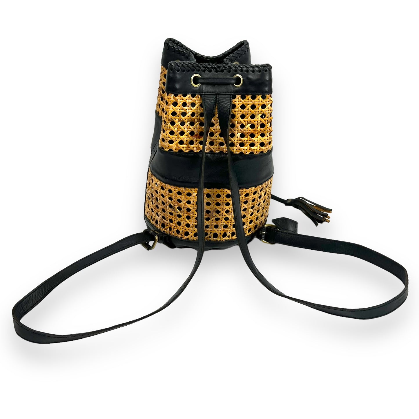 Rattan & Black Leather Backpack