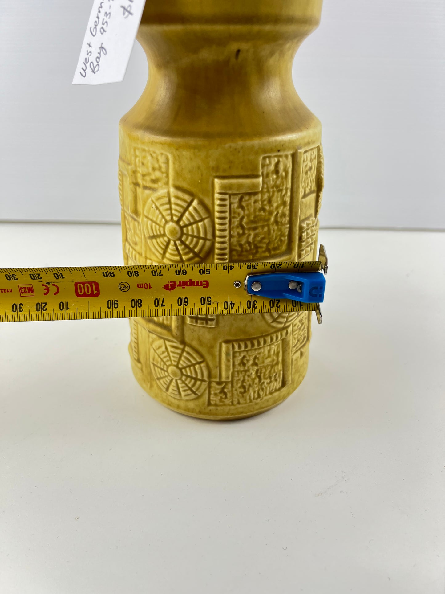 Bay West Germany Pottery Vase – Mustard Yellow Geometric 953-20