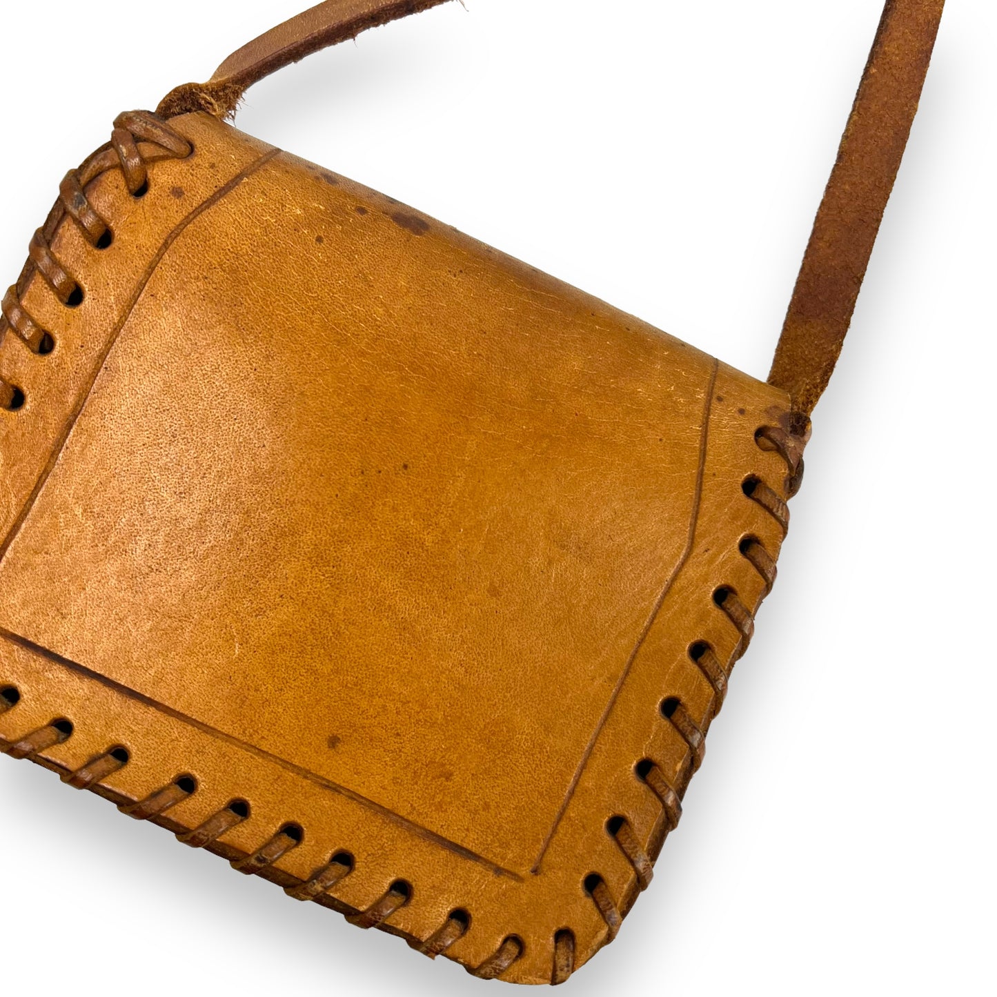 Small Brown Leather Hand Tooled Purse with strap