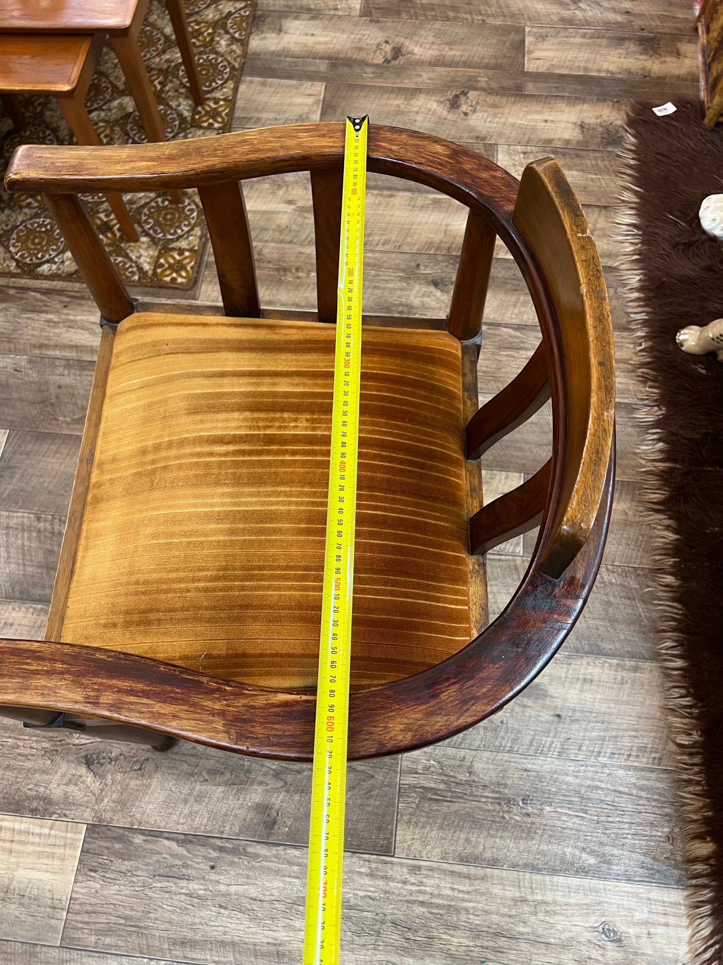 Timber Barrel Back Armchair with Mustard Velvet Seat