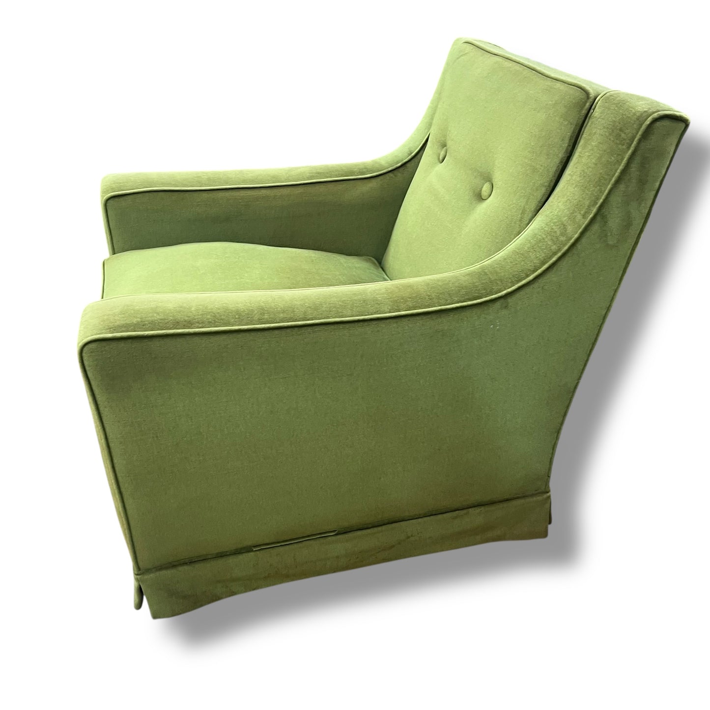 Vintage Designer Lounge Chair — Green Velvet Upholstery, Feather Cushion