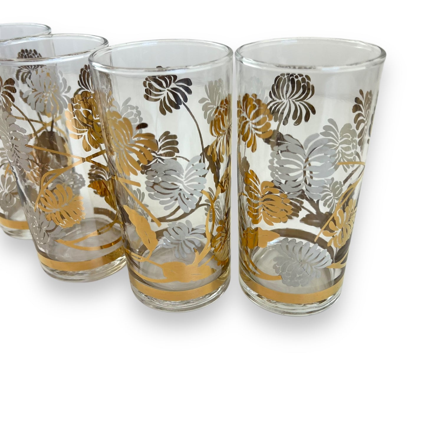Gold leaf pattern glass set of 4