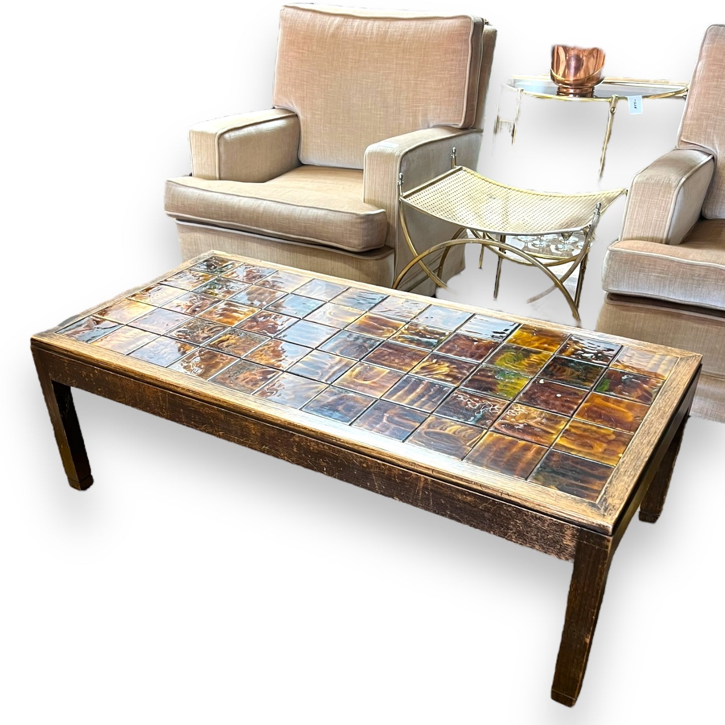 Retro Tile Coffee Table with Warm Brown and Amber Yellow Toned Tiles