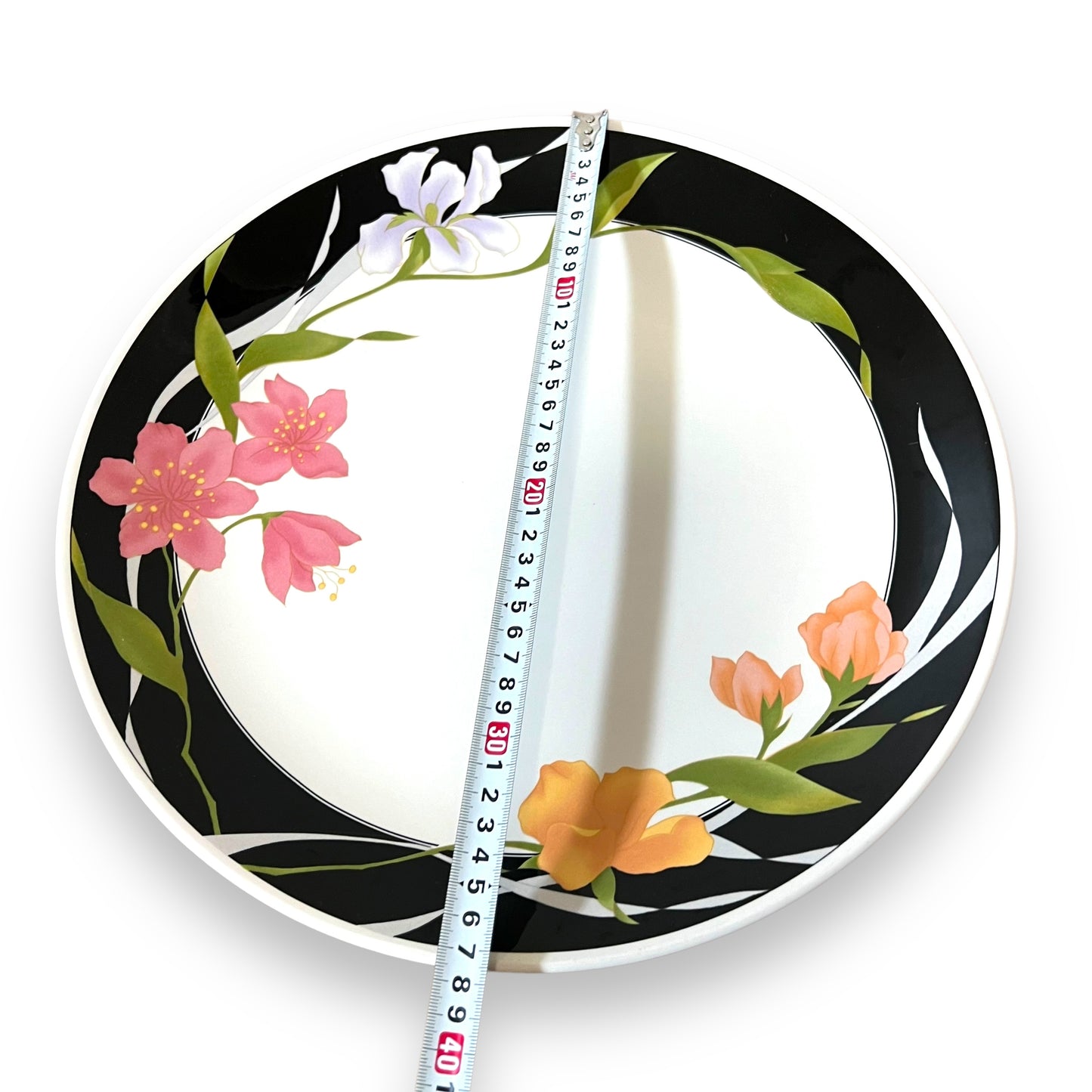 Large Floral Serving Plate with Black Rim | Made in Korea