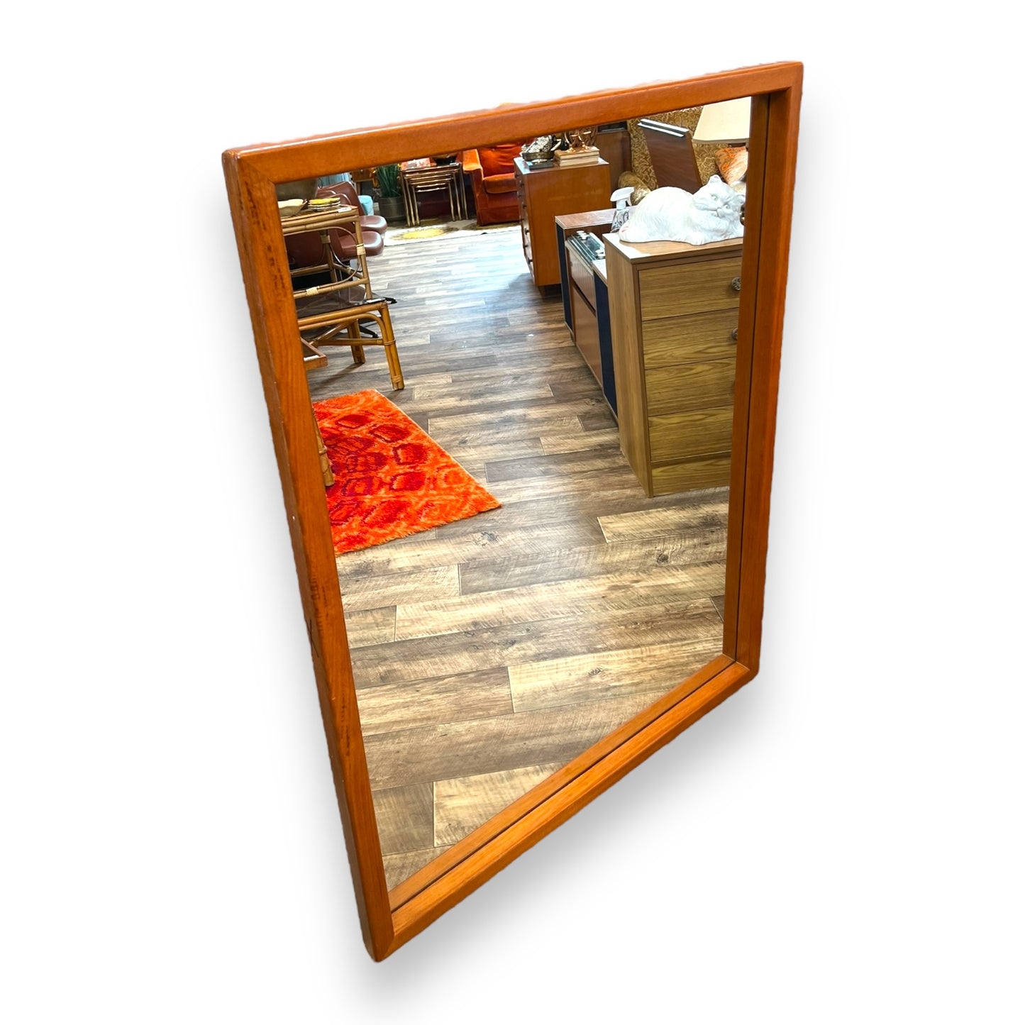 Large Mid-Century Wooden Framed Mirror