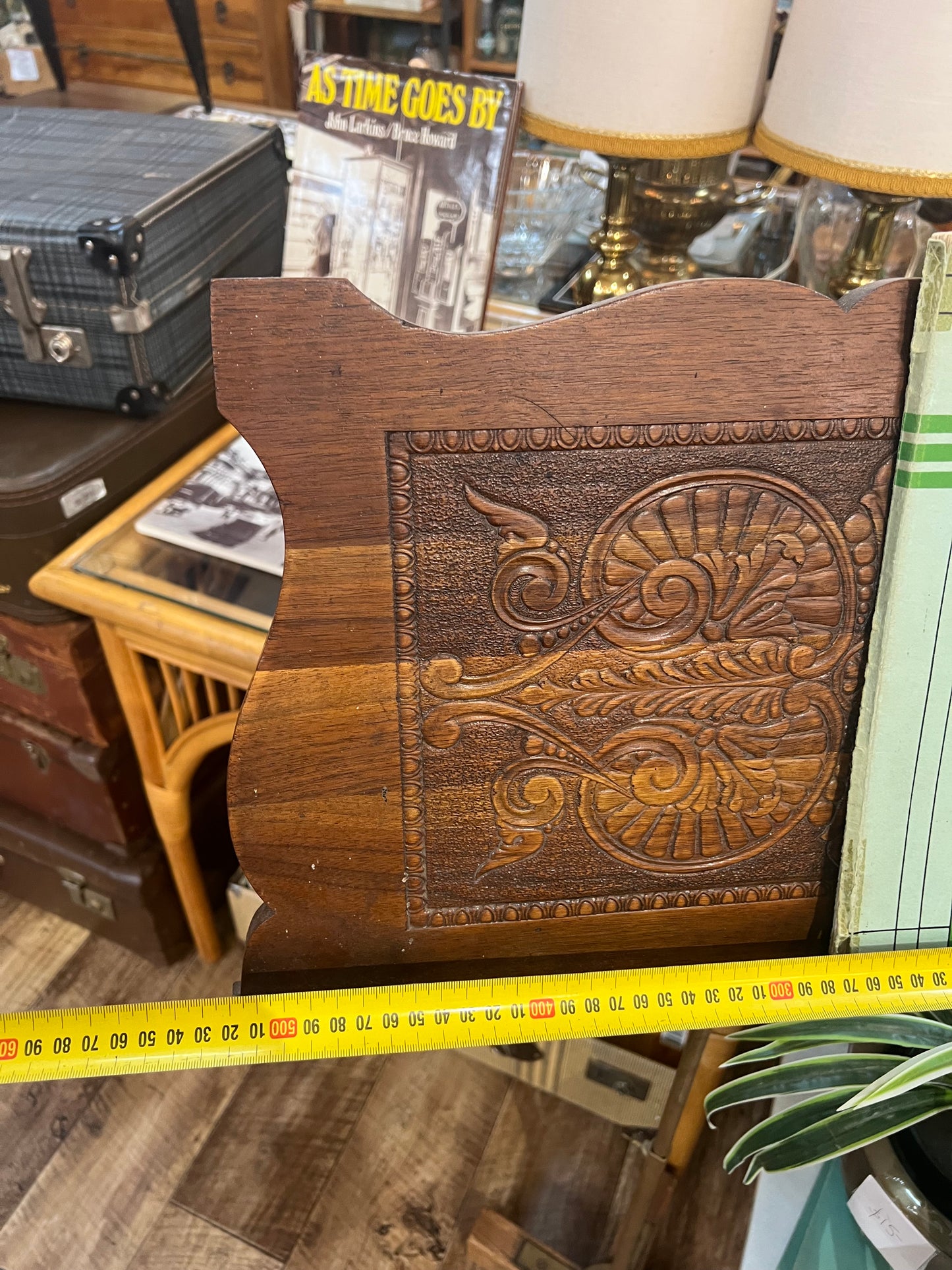 Adjustable Carved Timber Music Stand with Brass & Timber Base