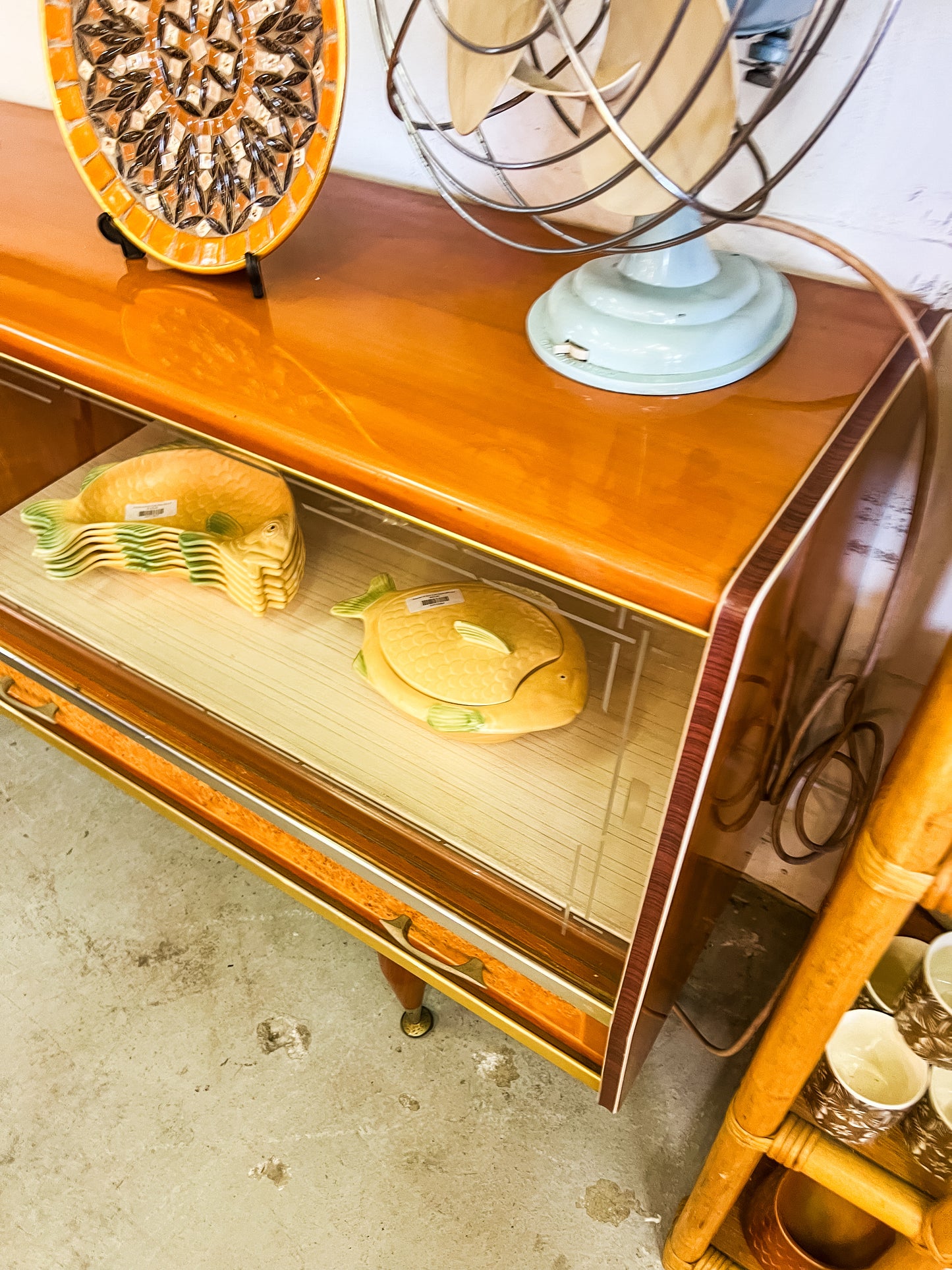 Burl Wood Sideboard with Display Cabinet