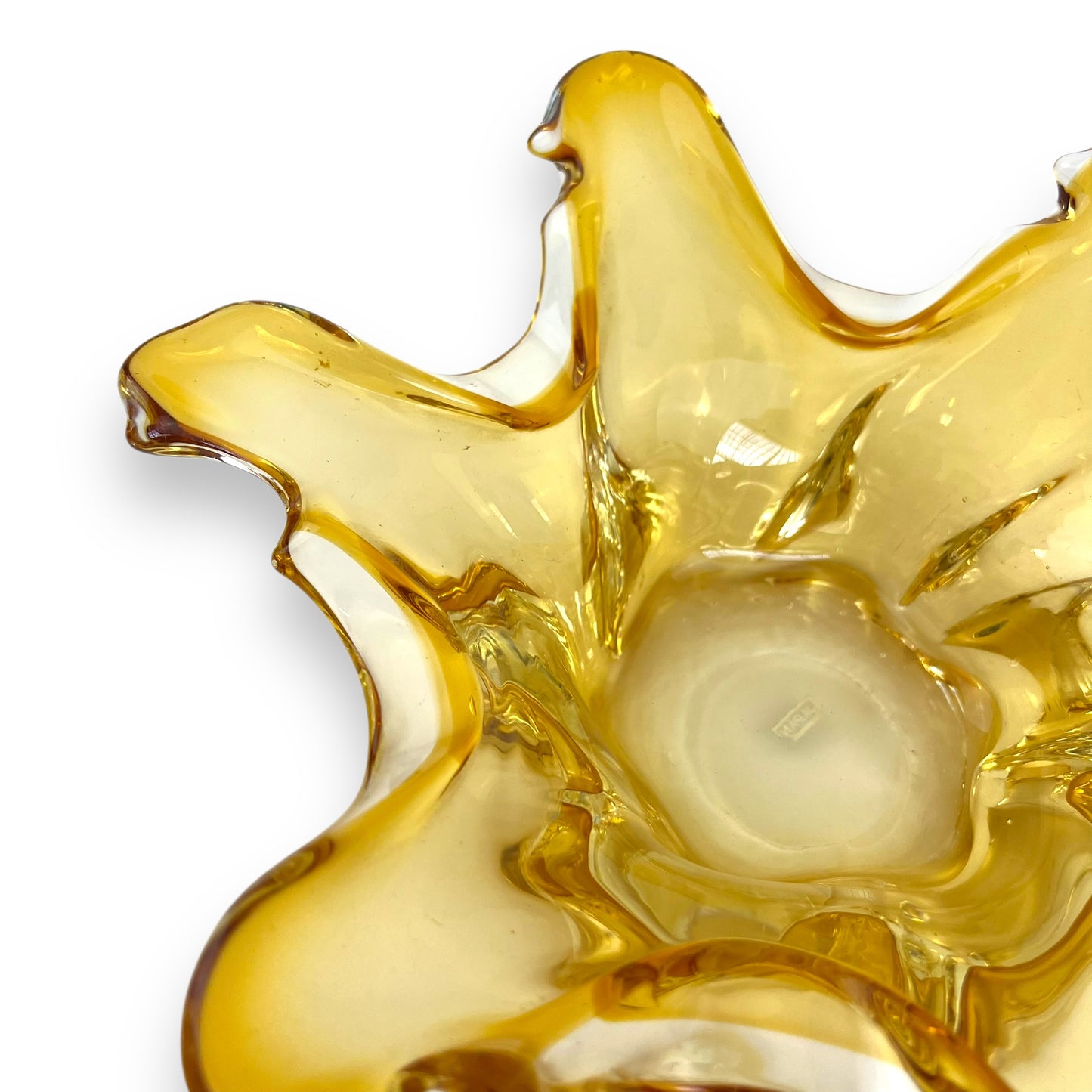 Amberina Honey Yellow 6 Point Glass Dish – Mid Century Art Glass (Made in Japan)