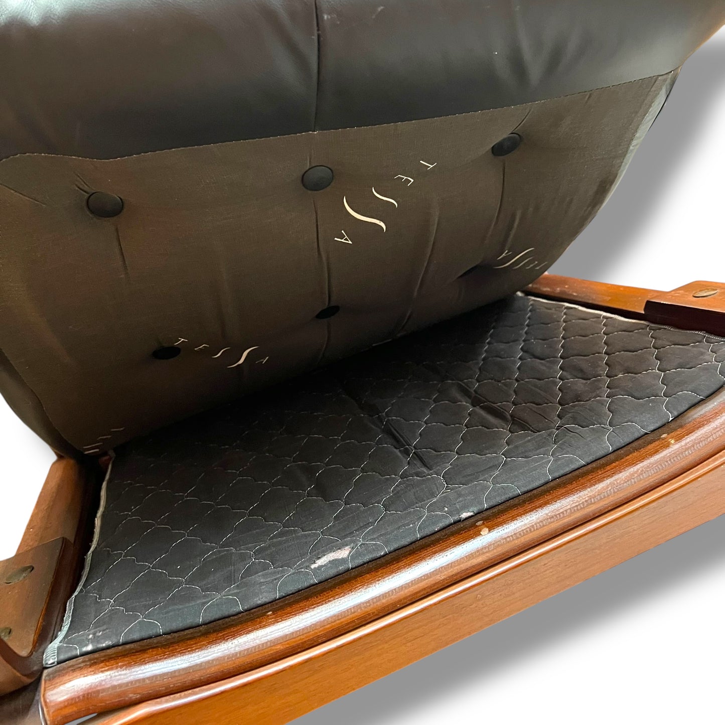 Pair of Tessa T6 Mid-Century Black Leather & Blackwood Lounge Chairs