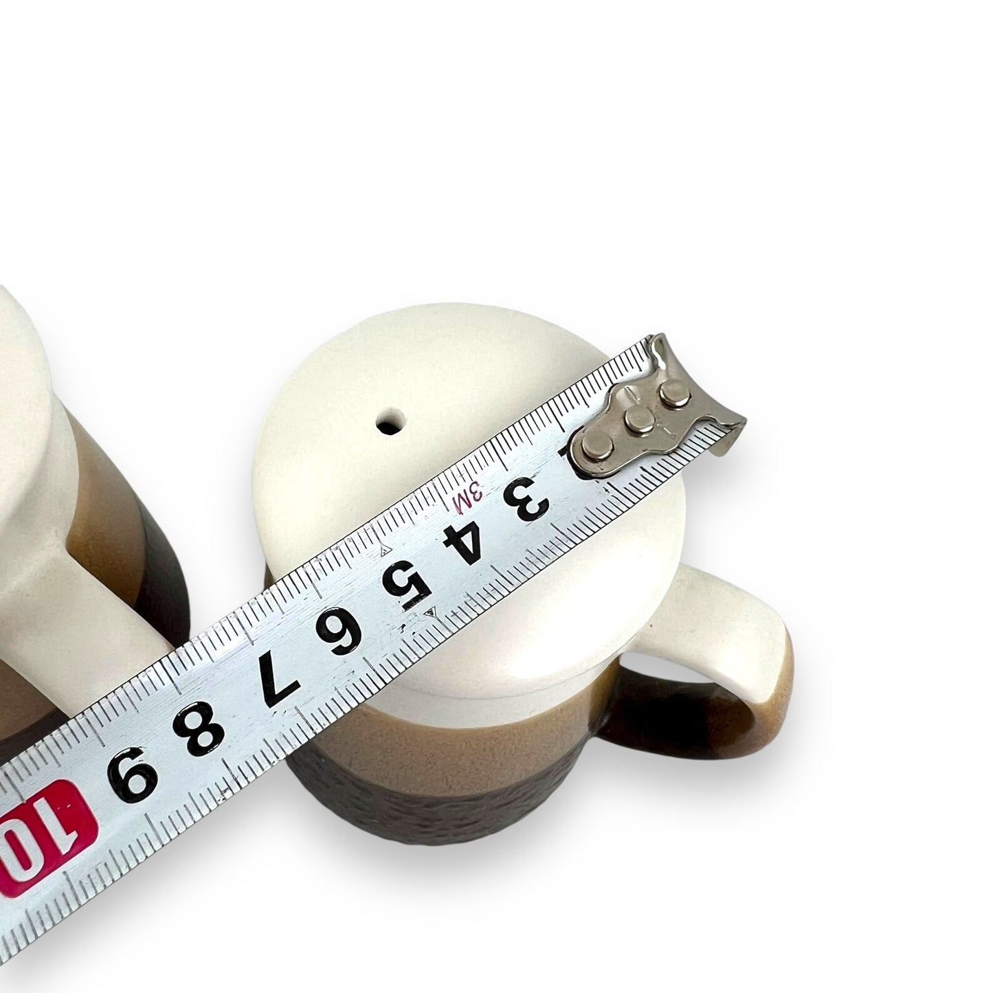 Brown & white stripe Salt & Pepper Shaker set with handles