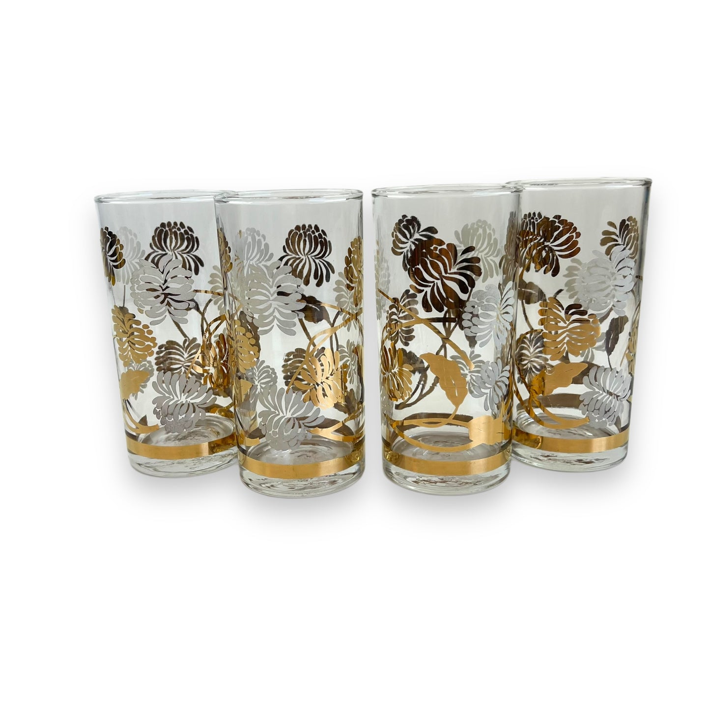 Gold leaf pattern glass set of 4