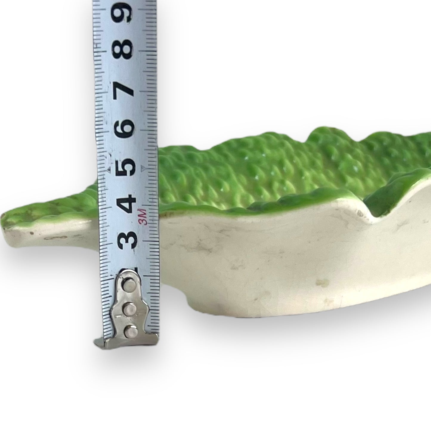 Green leaf shape dish with tomatoes ceramic