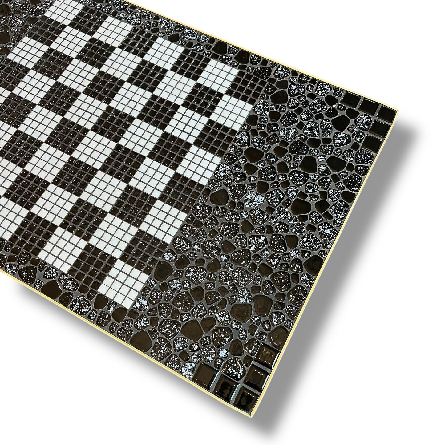 Black & White Mosaic Tile Coffee Table with Tapered Legs