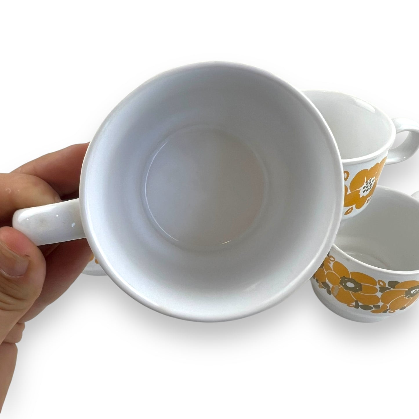 Staffordshire Pottery Yellow Flower Cup Set of 5