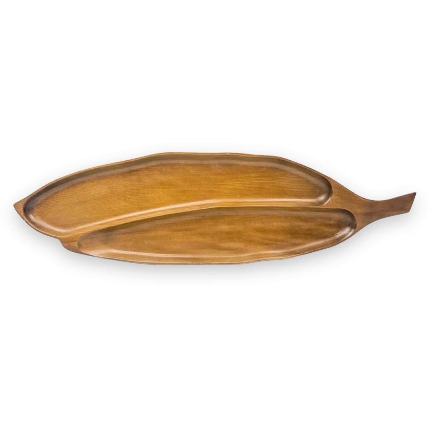 Large wooden leaf shape serving platter plate. Leaf serving platter. Wooden tableware.