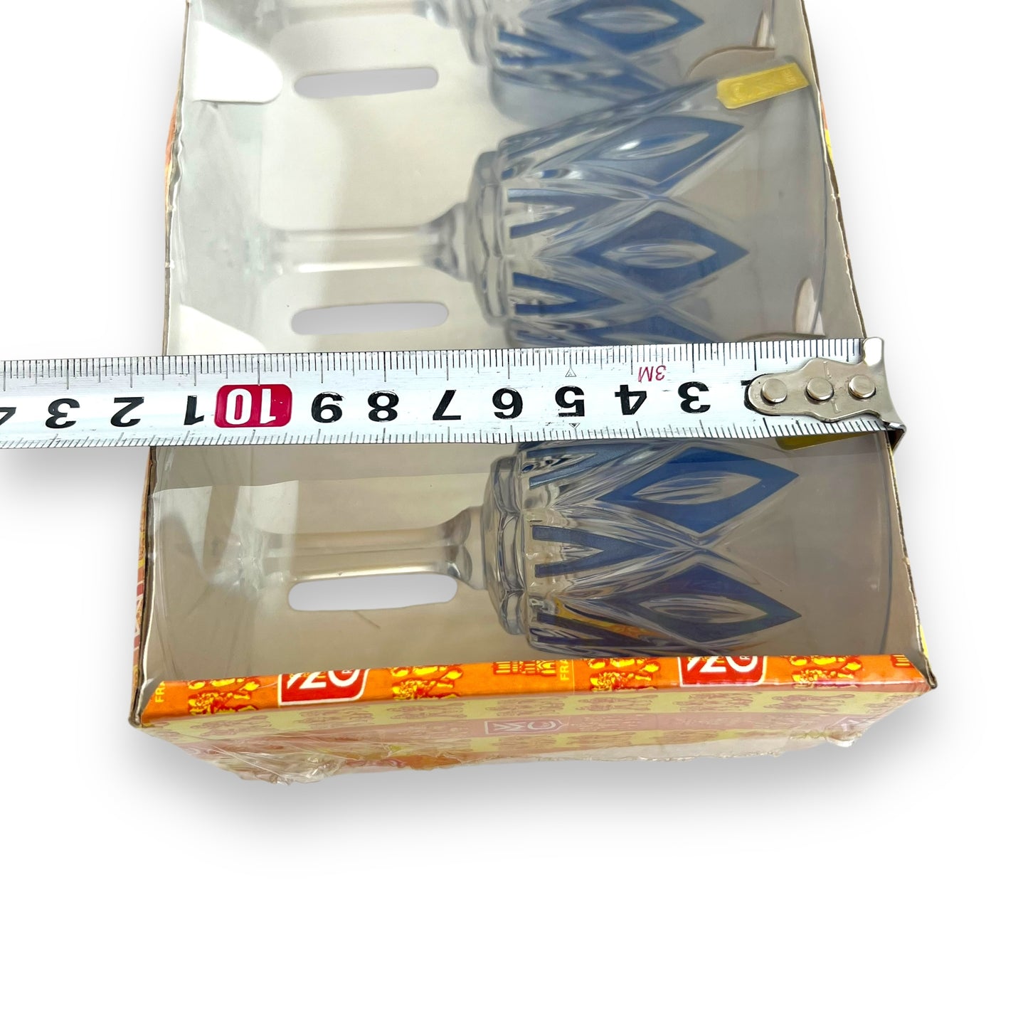 Blue Geometric Wine Glass Set of 6 in Original Box – Mid-Century Modern Style Drinkware