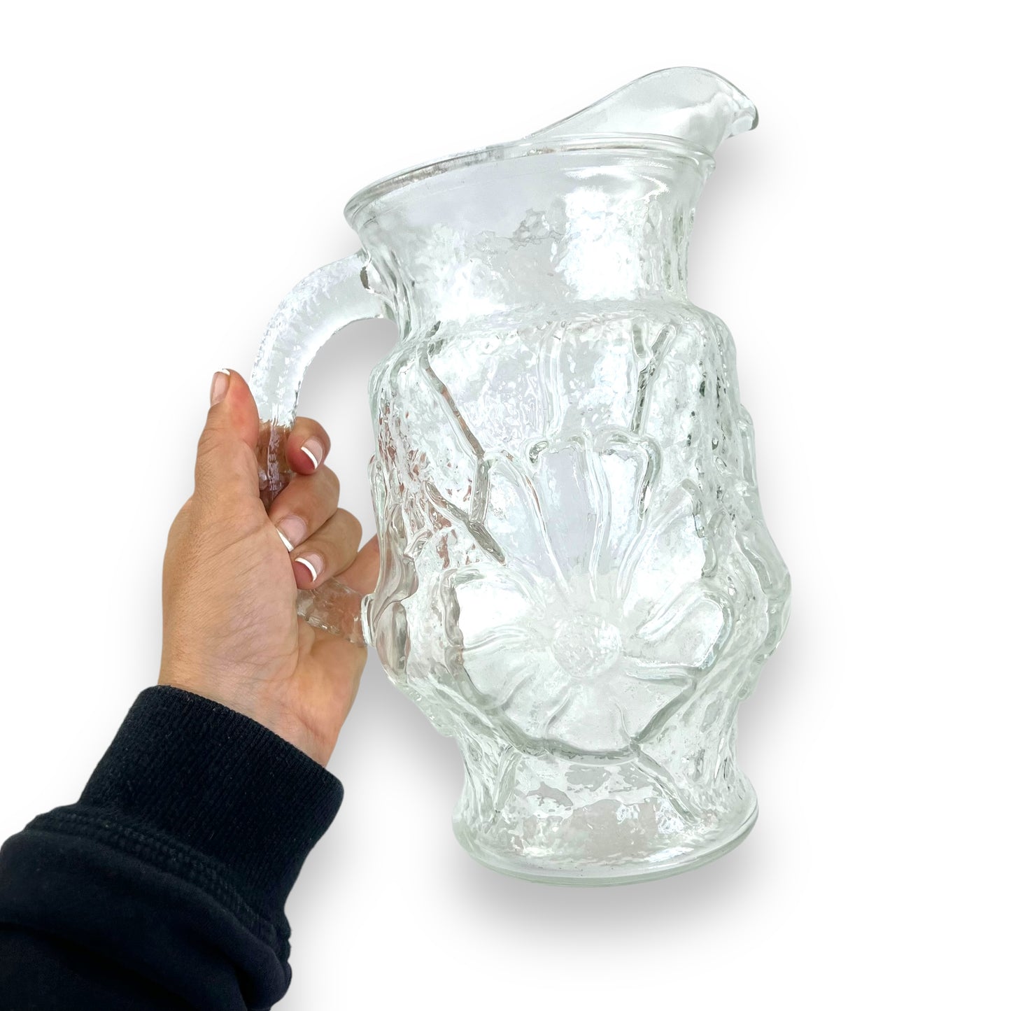 Anchor Hocking Rainflower Clear Pressed Glass Pitcher