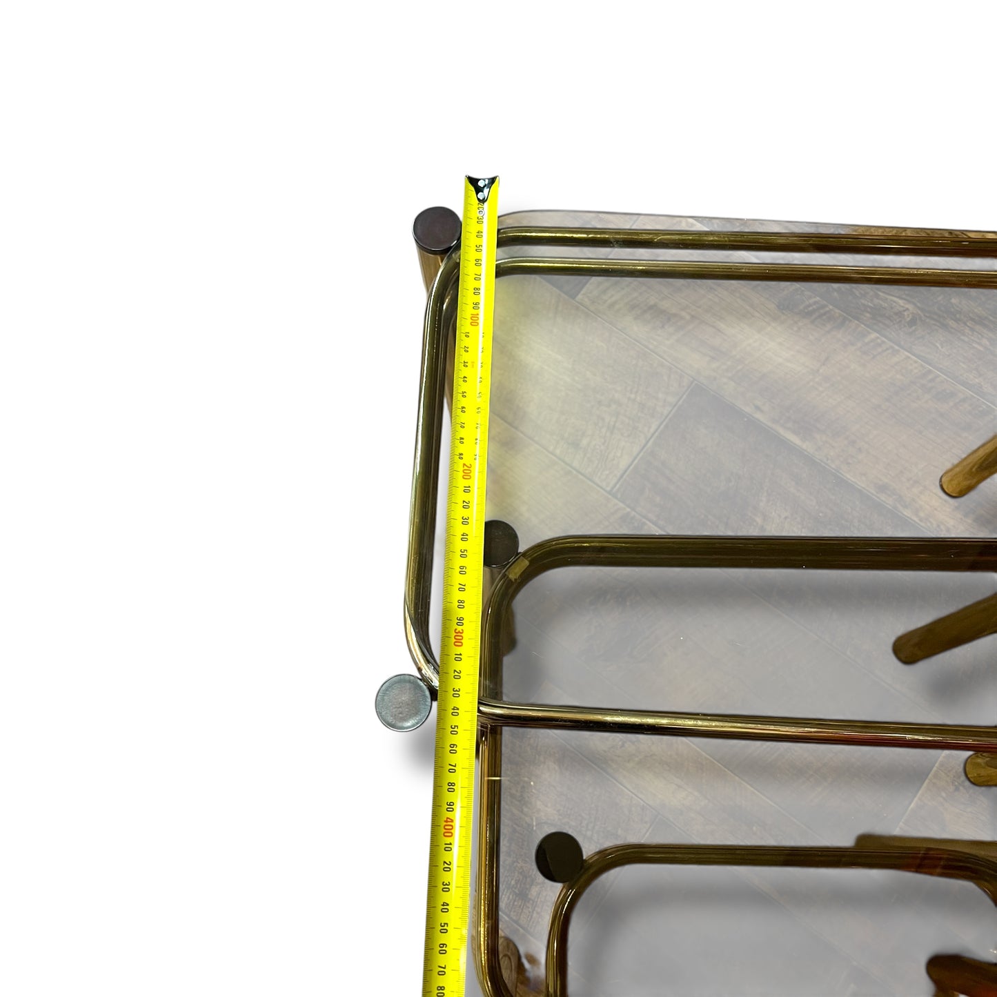 Brass & Smoked Glass Nesting Tables – Set of 3