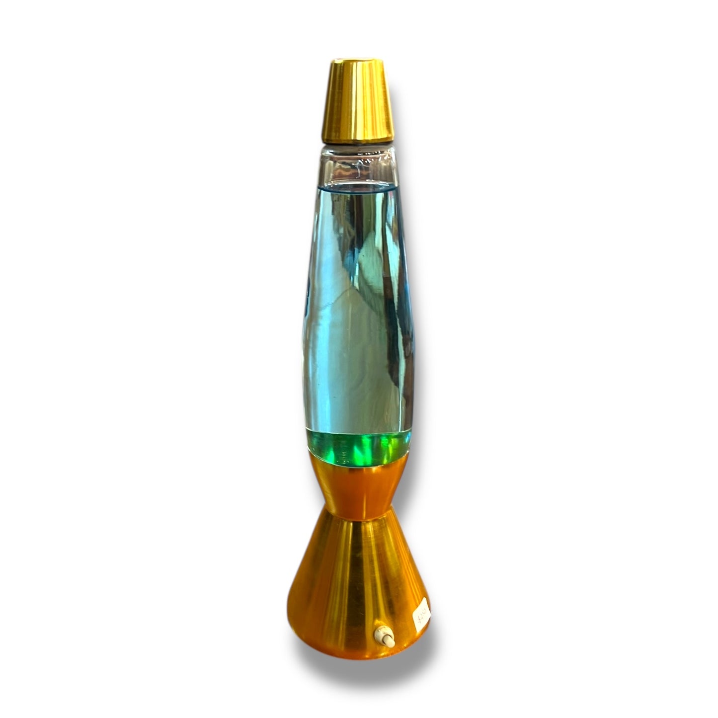1970s Glitter Lava Lamp — Gold Anodised Base, Turquoise Glitter Fluid, Vintage Mathmos / Crestworth Style