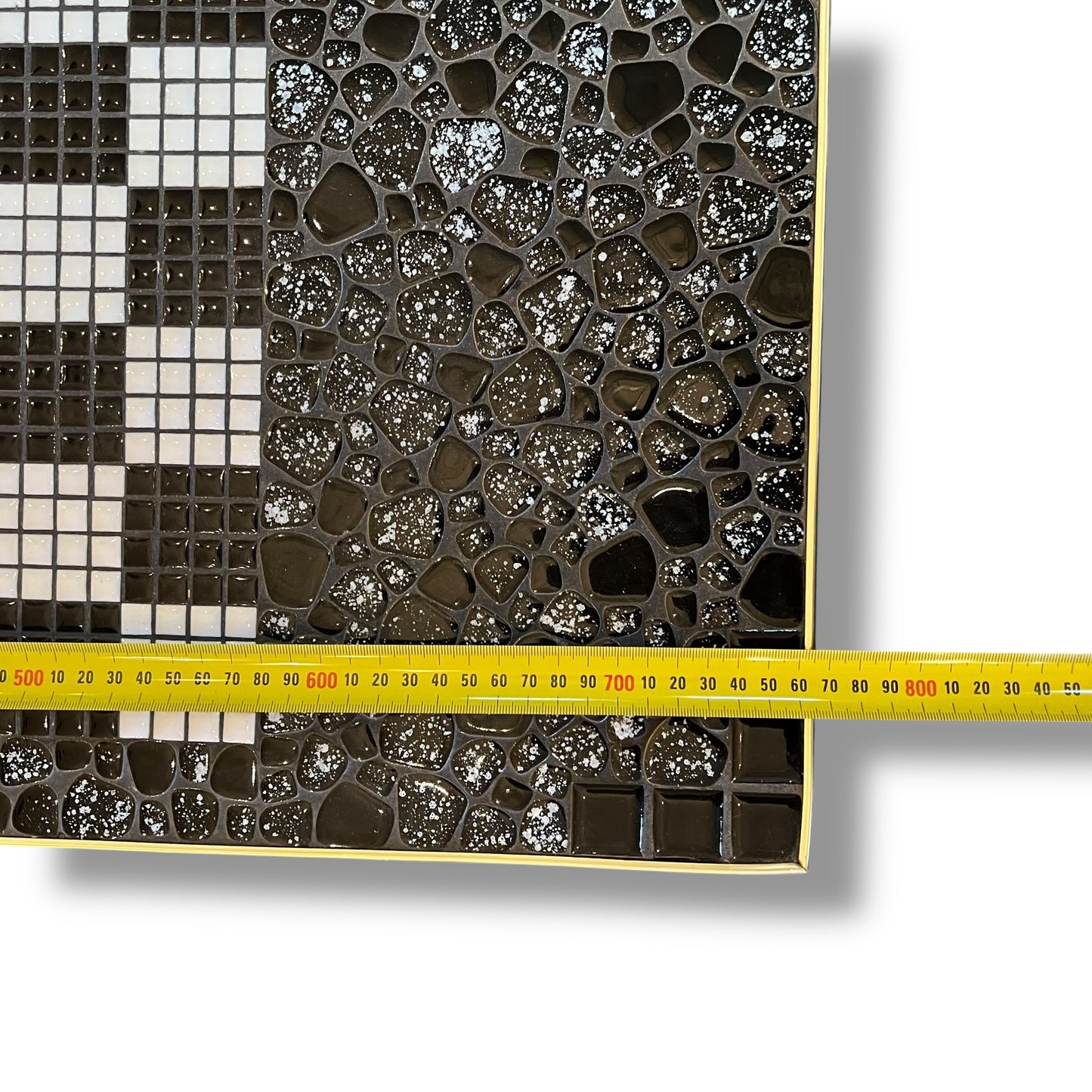 Black & White Mosaic Tile Coffee Table with Tapered Legs