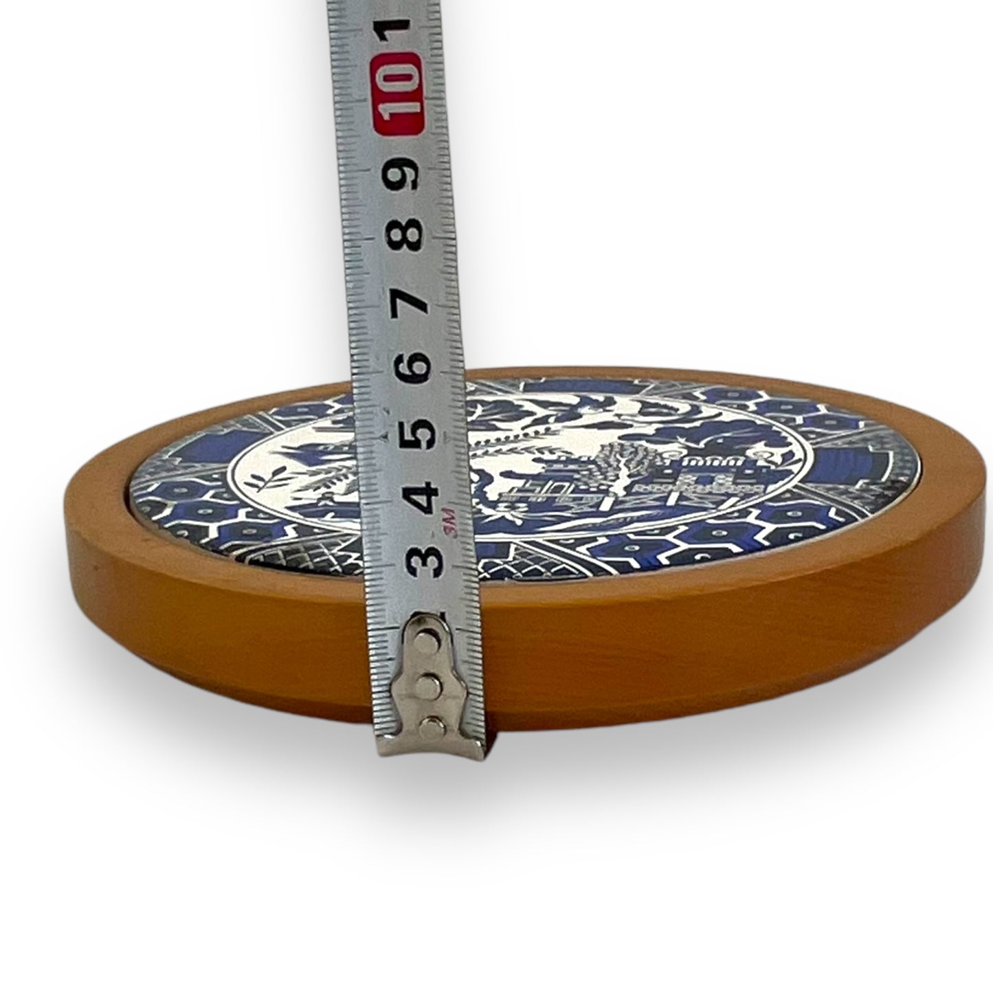 Blue Willow Oriental Pattern Trivet with Rosewood Base