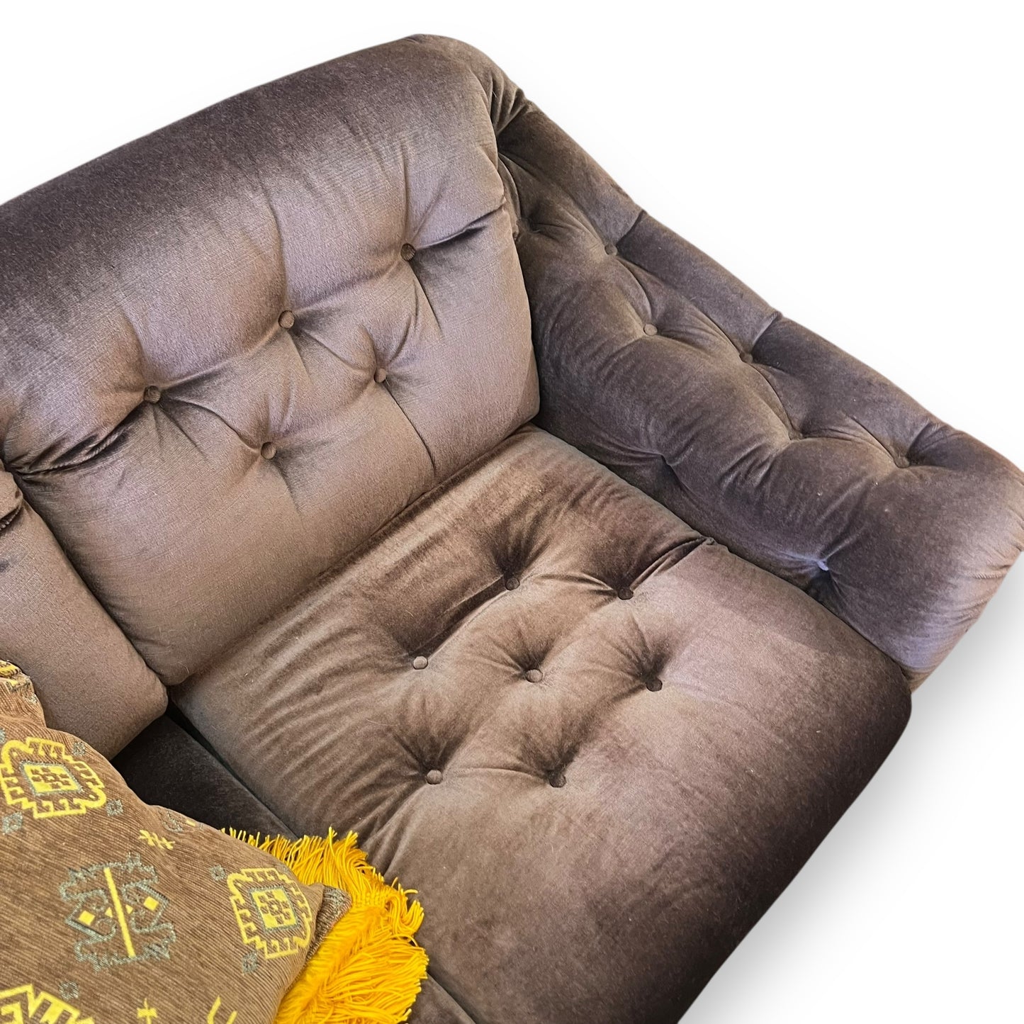 Brown Velour Two-Seater Lounge