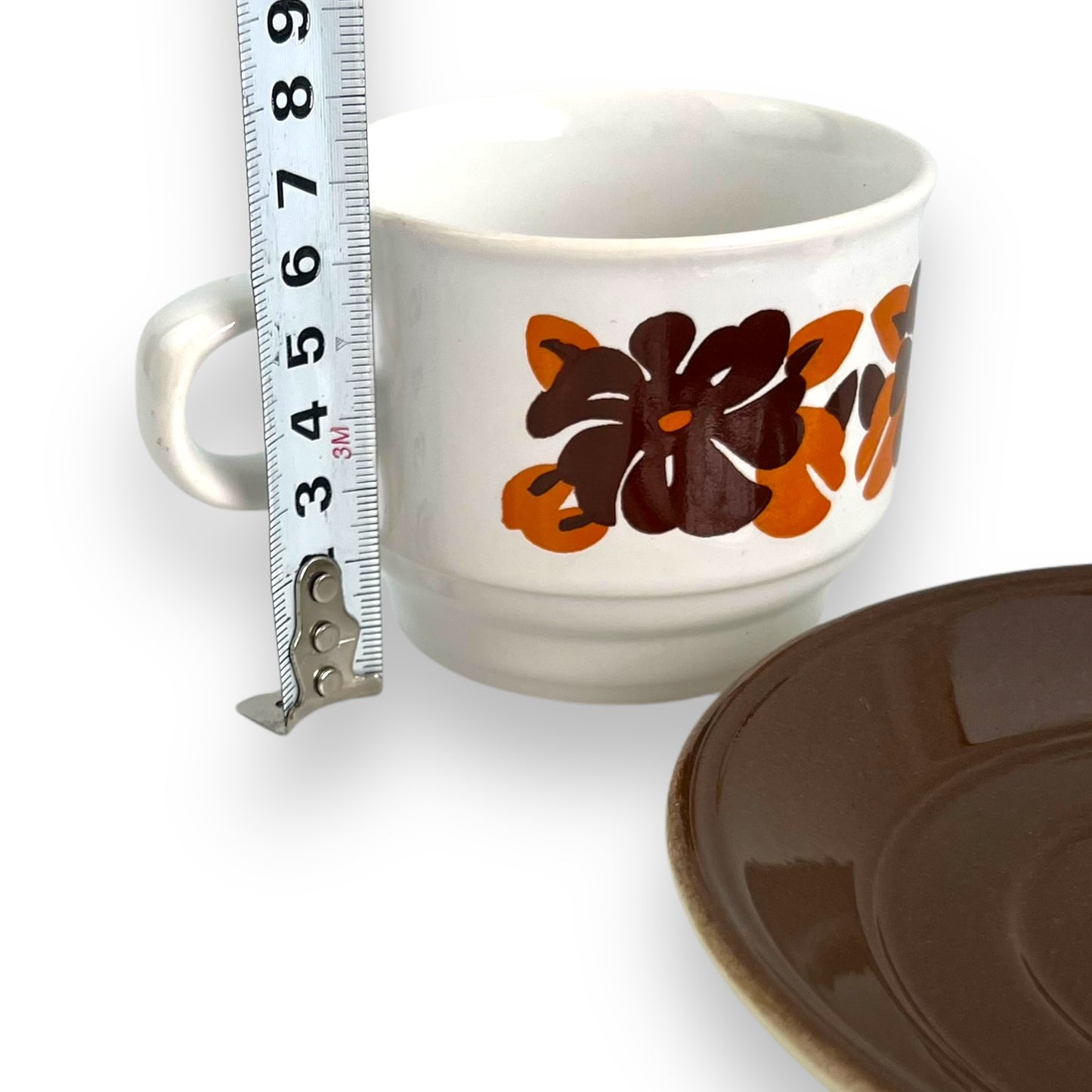 Staffordshire Potteries Orange & Brown Pattern cup and saucer set