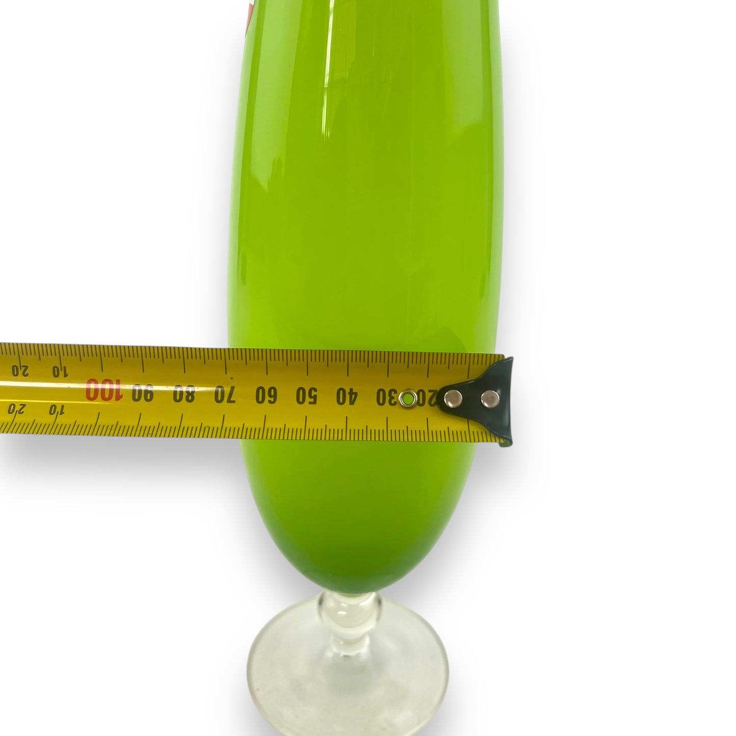 Lime Green Cased Art Glass Vase on Clear Pedestal Base