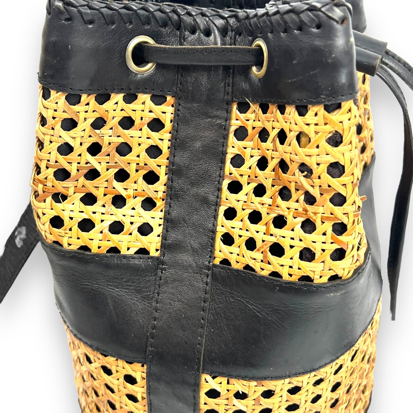 Rattan & Black Leather Backpack