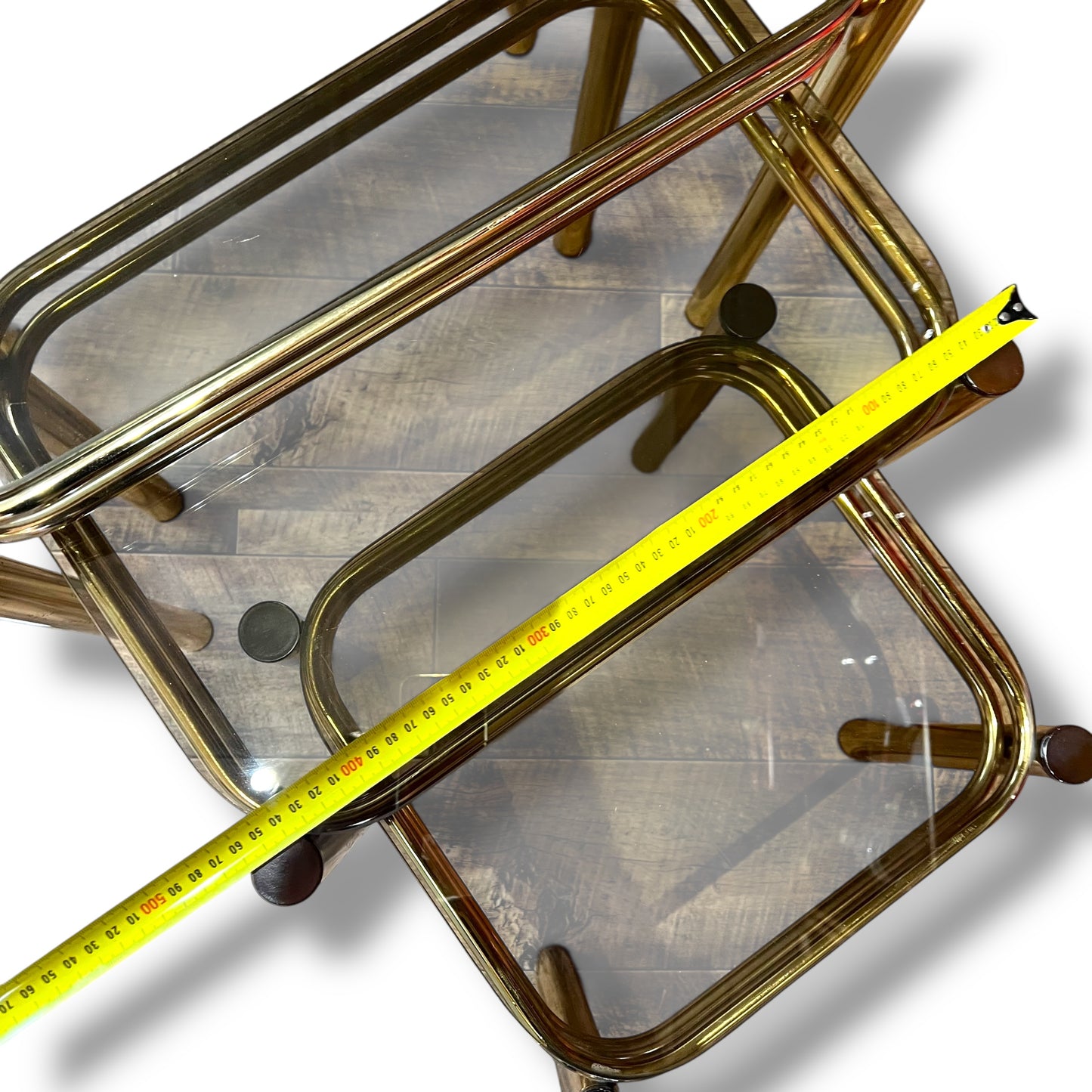 Brass & Smoked Glass Nesting Tables – Set of 3