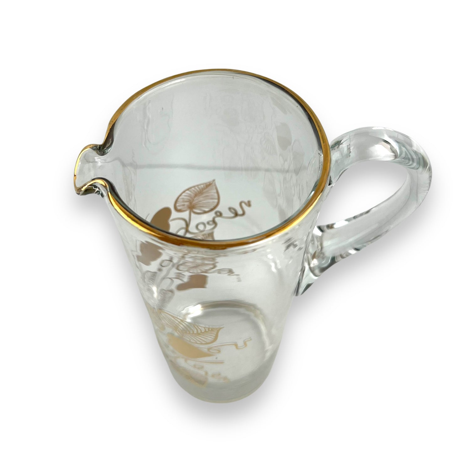 Clear Glass Pitcher Jug with Gold Love heart leaf decal