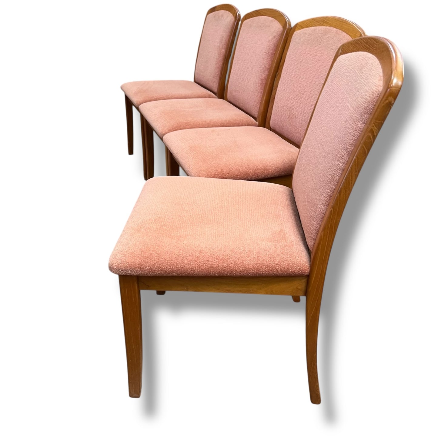 Set of 4 Parker Dining Chairs – Teak Frame with Blush Pink Upholstery