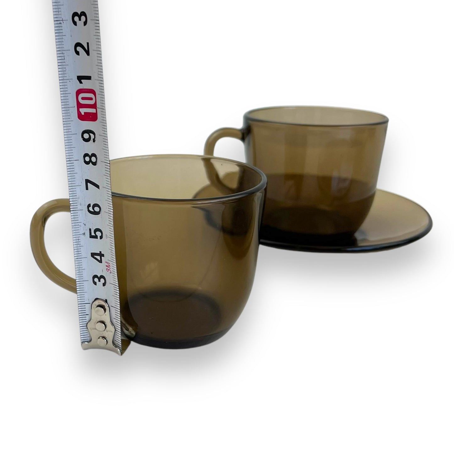 Vereco France Black Glass Cup & Saucers set of 4