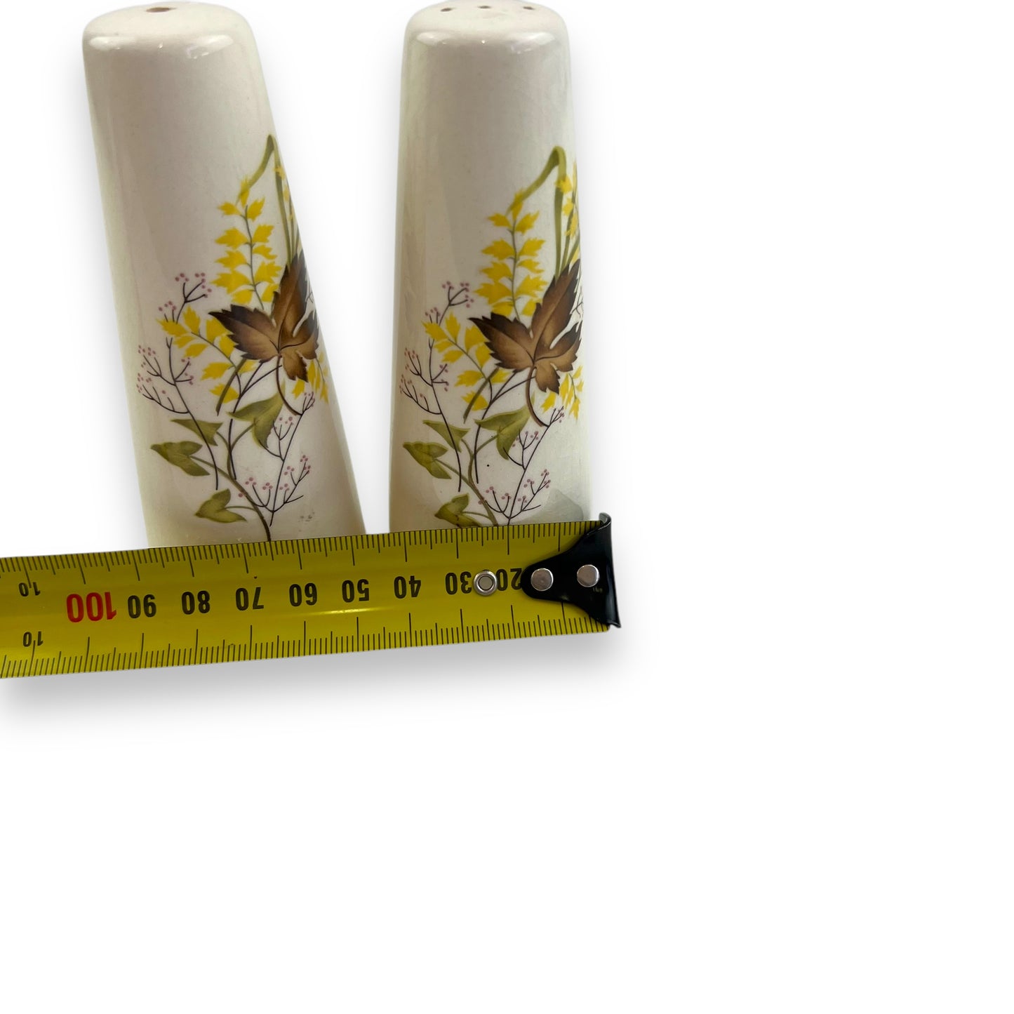 Brown Leaf with yellow flower salt and pepper shaker set