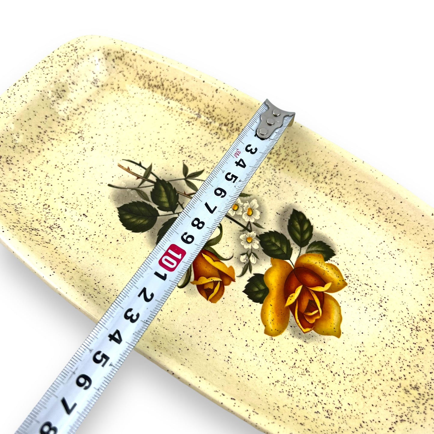 Yellow rose speckled rectangle plate