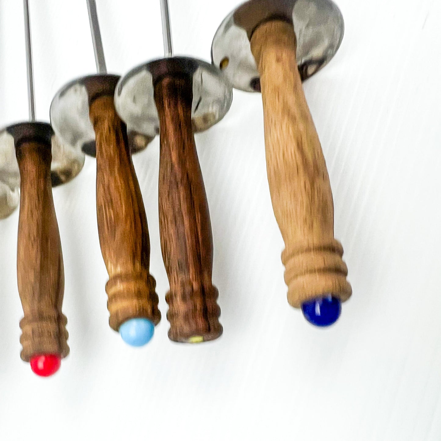 Fondue forks set of 5 wooden handles