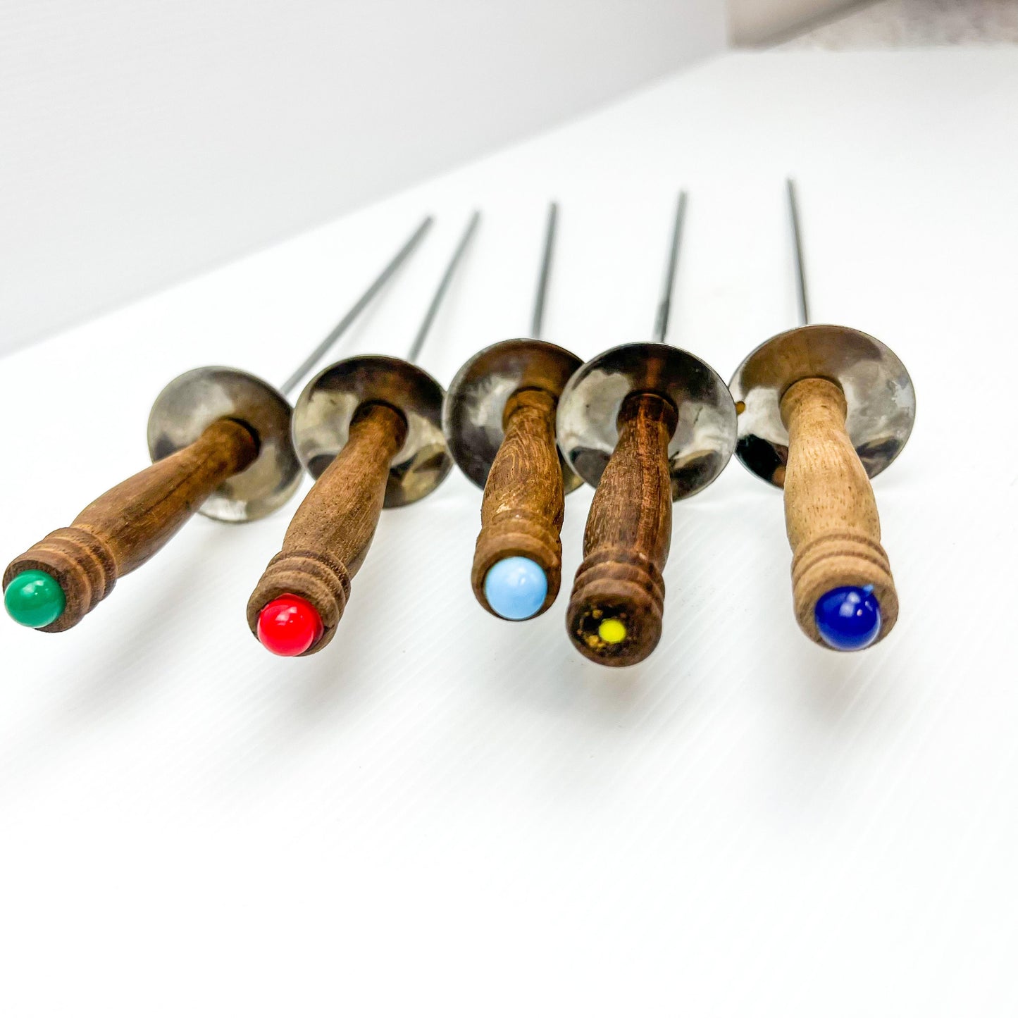 Fondue forks set of 5 wooden handles