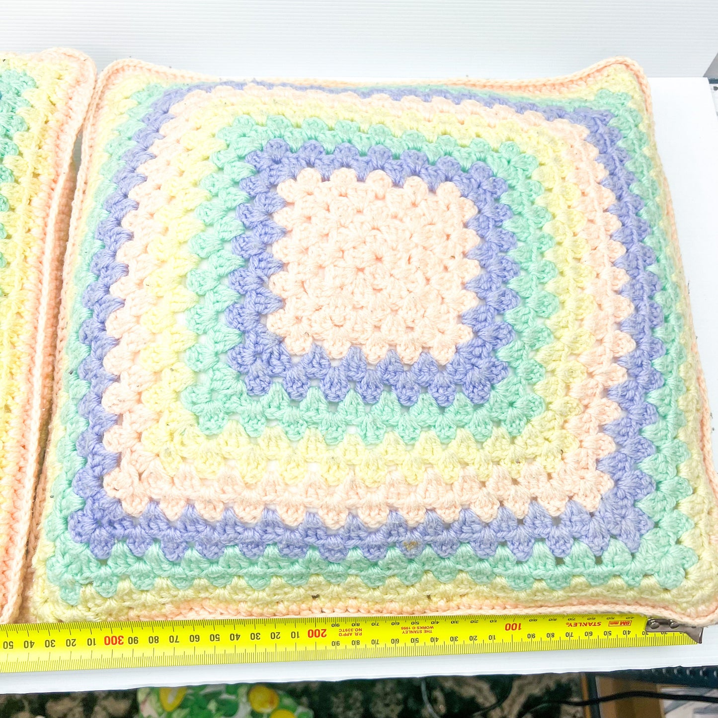 Pastel Rainbow Crochet Knit Cushion Set of 2