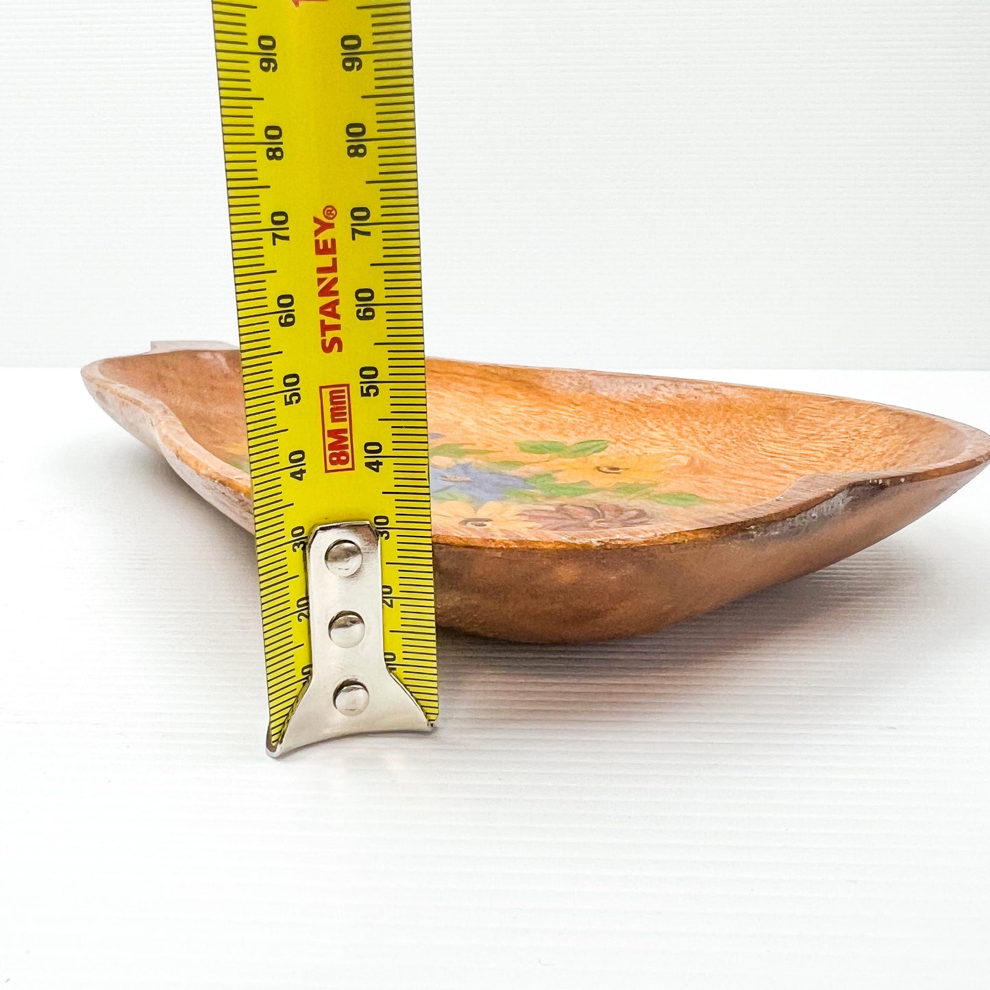 Wooden pear shape plate with painted flower art