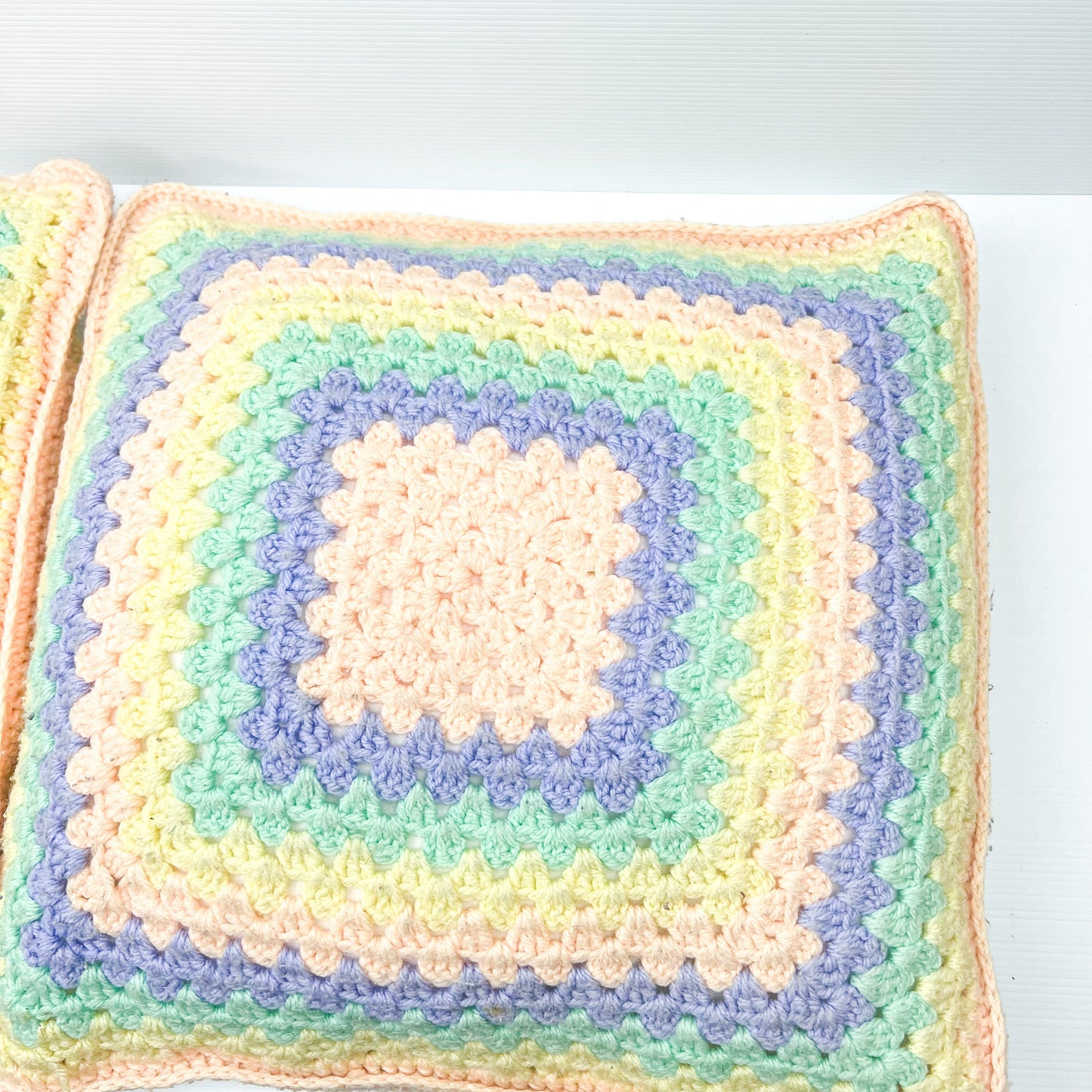 Pastel Rainbow Crochet Knit Cushion Set of 2