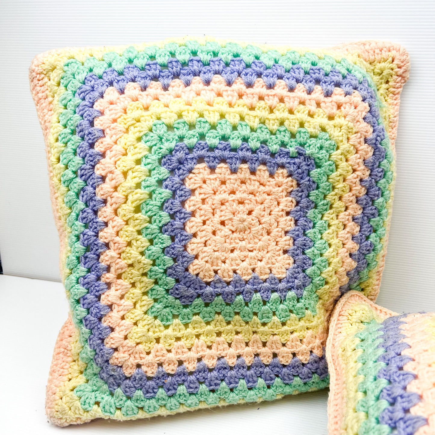 Pastel Rainbow Crochet Knit Cushion Set of 2