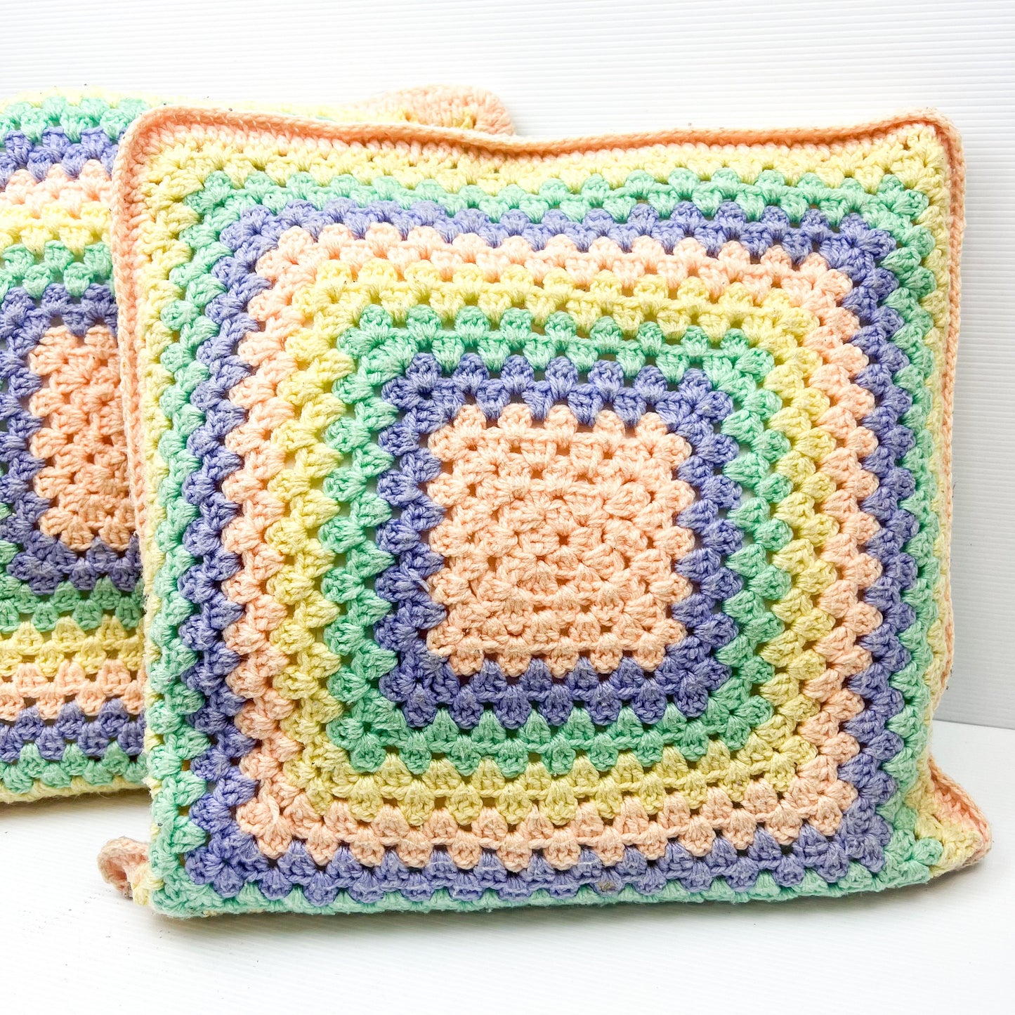 Pastel Rainbow Crochet Knit Cushion Set of 2