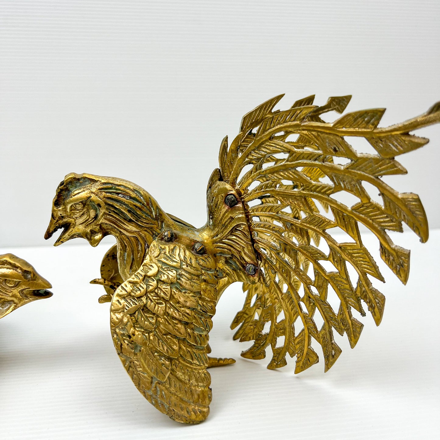 Vintage Pair set of Brass Fighting Roosters